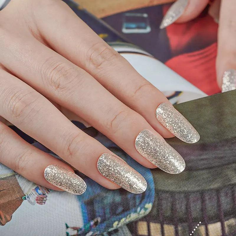 Smalto Semipermanente Adesivo in Gel OhNailly - Argentato Glitter | Gel Nail Wraps 20 Pezzi | Manicure Fai da Te Veloce