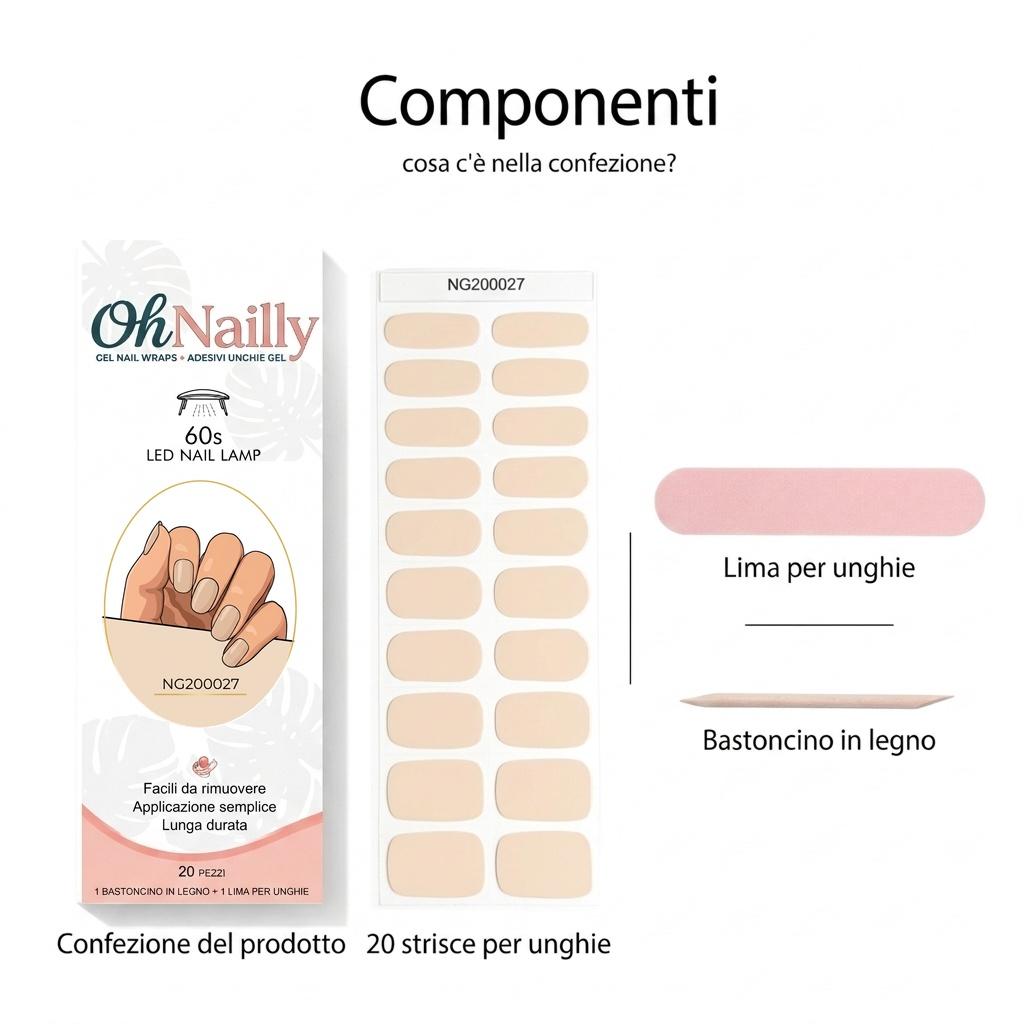 Smalto Semipermanente Adesivo in Gel OhNailly - Rosa Carne | Gel Nail Wraps 20 Pezzi | Manicure Fai da Te Veloce