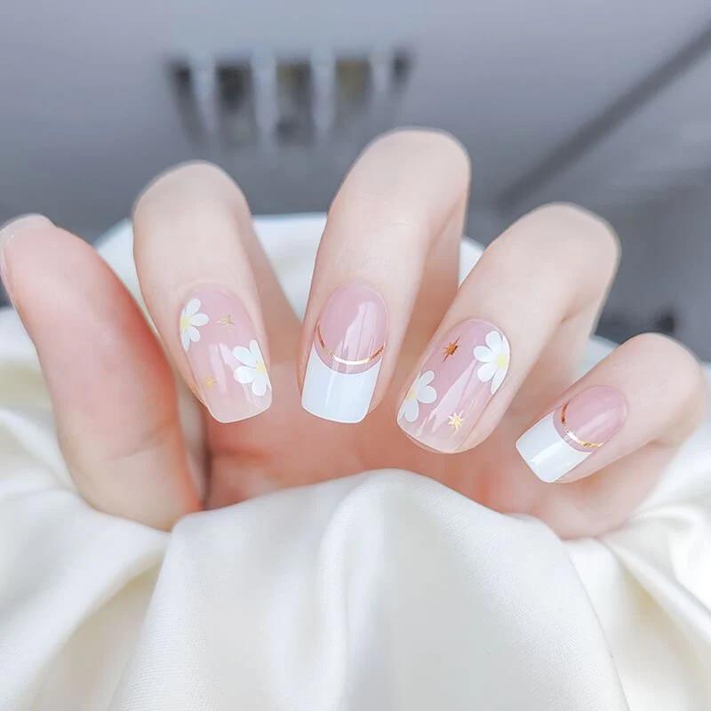 Smalto Semipermanente Adesivo in Gel OhNailly - French e Fiori | Gel Nail Wraps 20 Pezzi | Manicure Fai da Te Veloce