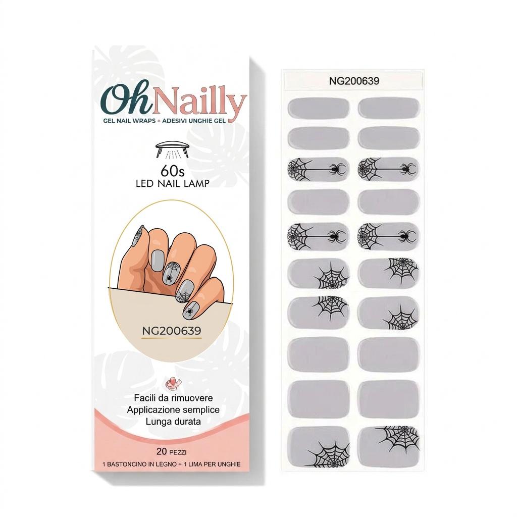 Smalto Semipermanente Adesivo in Gel OhNailly - Halloween Ragnatela | Gel Nail Wraps 20 Pezzi | Manicure Fai da Te Veloce