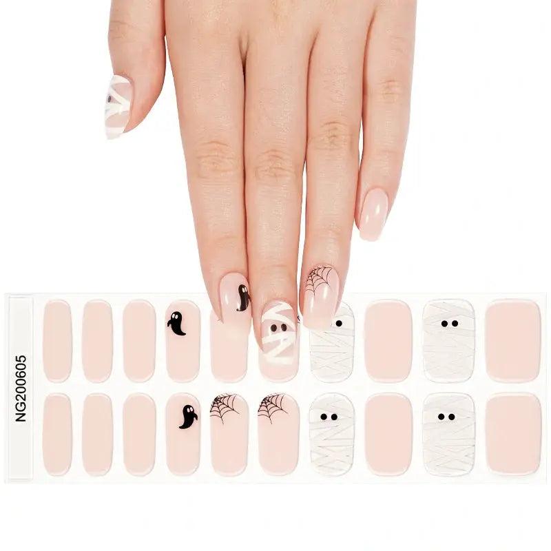 Smalto Semipermanente Adesivo in Gel OhNailly - Halloween Fantasmini | Gel Nail Wraps 20 Pezzi | Manicure Fai da Te Veloce