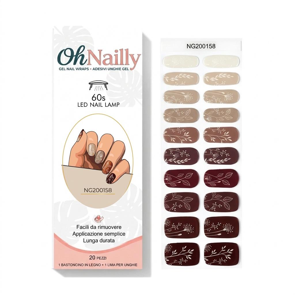 Smalto Semipermanente Adesivo in Gel OhNailly - floreale stilizzato | Gel Nail Wraps 20 Pezzi | Manicure Fai da Te Veloce