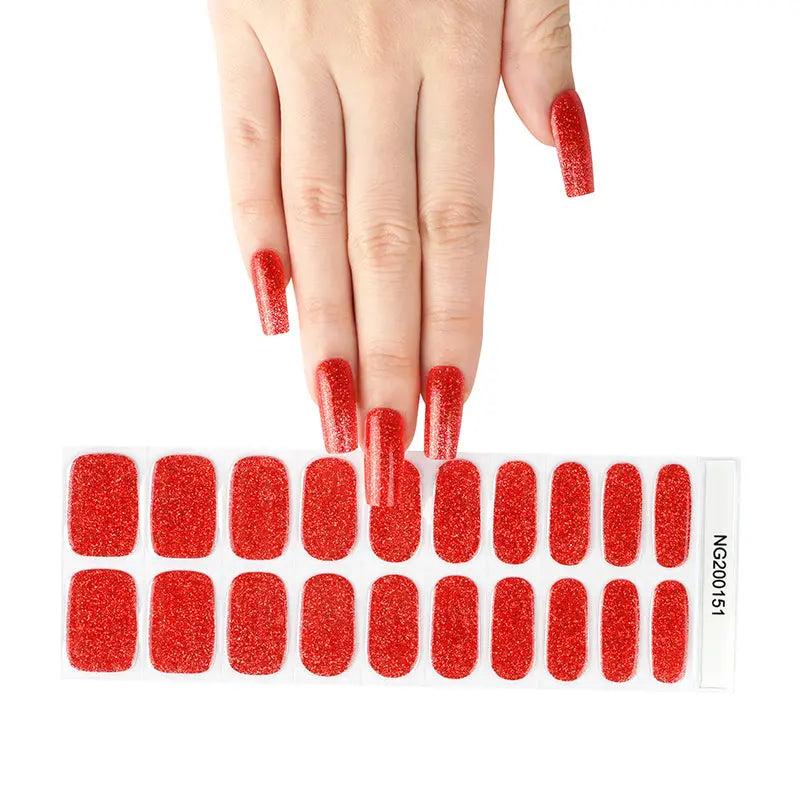 Smalto Semipermanente Adesivo in Gel OhNailly - Rosso Glitter | Gel Nail Wraps 20 Pezzi | Manicure Fai da Te Veloce