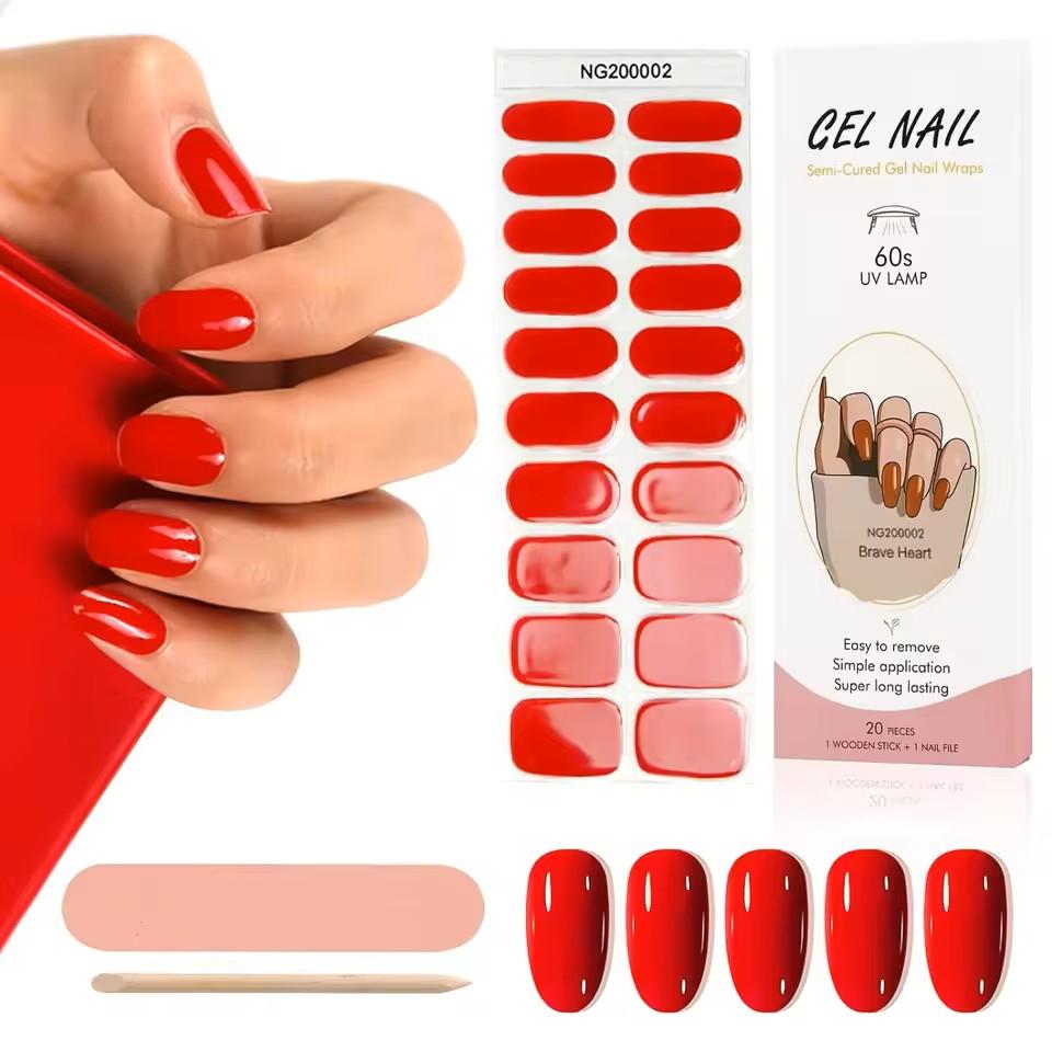 Smalto Semipermanente Adesivo in Gel OhNailly - Rosso | Gel Nail Wraps 20 Pezzi | Manicure Fai da Te Veloce
