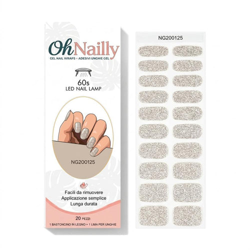 Smalto Semipermanente Adesivo in Gel OhNailly - Argentato Glitter | Gel Nail Wraps 20 Pezzi | Manicure Fai da Te Veloce