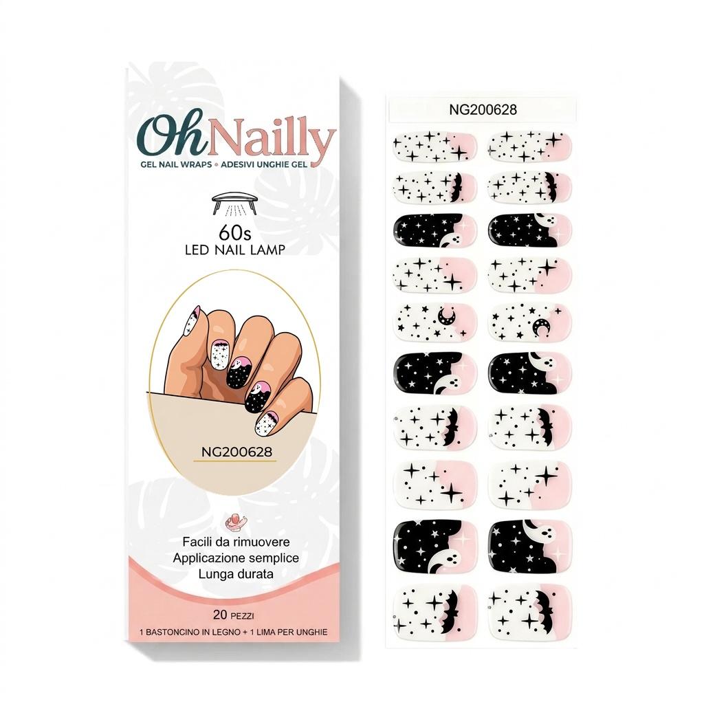 Smalto Semipermanente Adesivo in Gel OhNailly - Halloween Glow in the Dark | Gel Nail Wraps 20 Pezzi | Manicure Fai da Te Veloce
