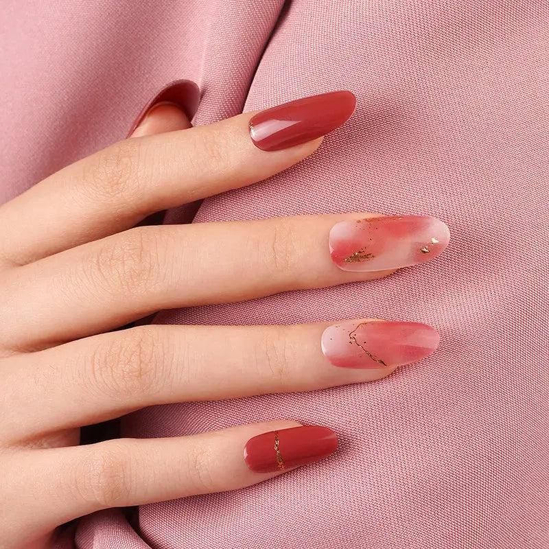 Smalto Semipermanente Adesivo in Gel OhNailly - Rosso e Rosa Sfumato | Gel Nail Wraps 20 Pezzi | Manicure Fai da Te Veloce