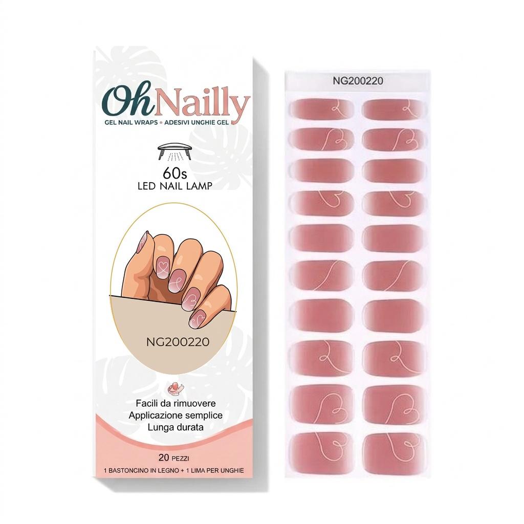 Smalto Semipermanente Adesivo in Gel OhNailly - Rosa Cuore | Gel Nail Wraps 20 Pezzi | Manicure Fai da Te Veloce