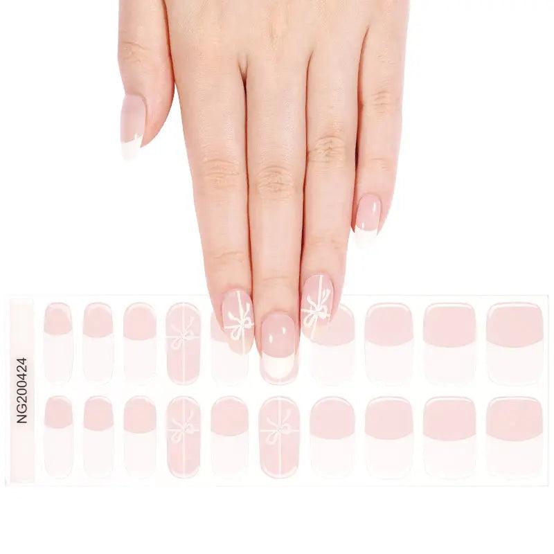 Smalto Semipermanente Adesivo in Gel OhNailly - French Rosa e Fiocco | Gel Nail Wraps 20 Pezzi | Manicure Fai da Te Veloce