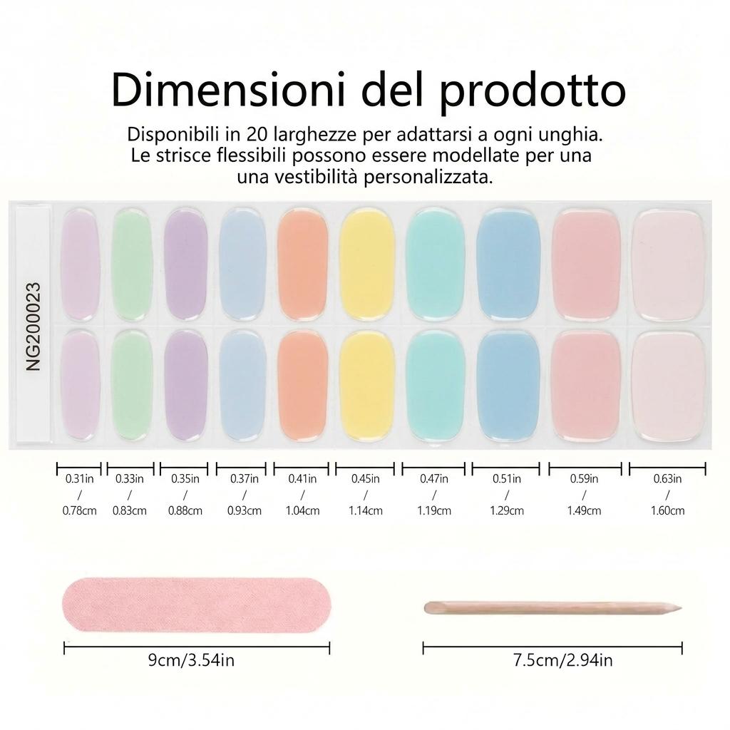 Smalto Semipermanente Adesivo in Gel OhNailly - Colori Pastello | Gel Nail Wraps 20 Pezzi | Manicure Fai da Te Veloce