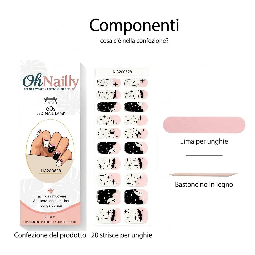 Smalto Semipermanente Adesivo in Gel OhNailly - Halloween Glow in the Dark | Gel Nail Wraps 20 Pezzi | Manicure Fai da Te Veloce