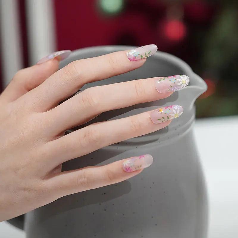 Smalto Semipermanente Adesivo in Gel OhNailly - Floreale | Gel Nail Wraps 20 Pezzi | Manicure Fai da Te Veloce