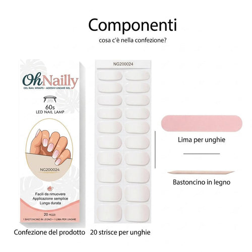 Smalto Semipermanente Adesivo in Gel OhNailly - Baby boomer rosa e bianco| Gel Nail Wraps 20 Pezzi | Manicure Fai da Te Veloce
