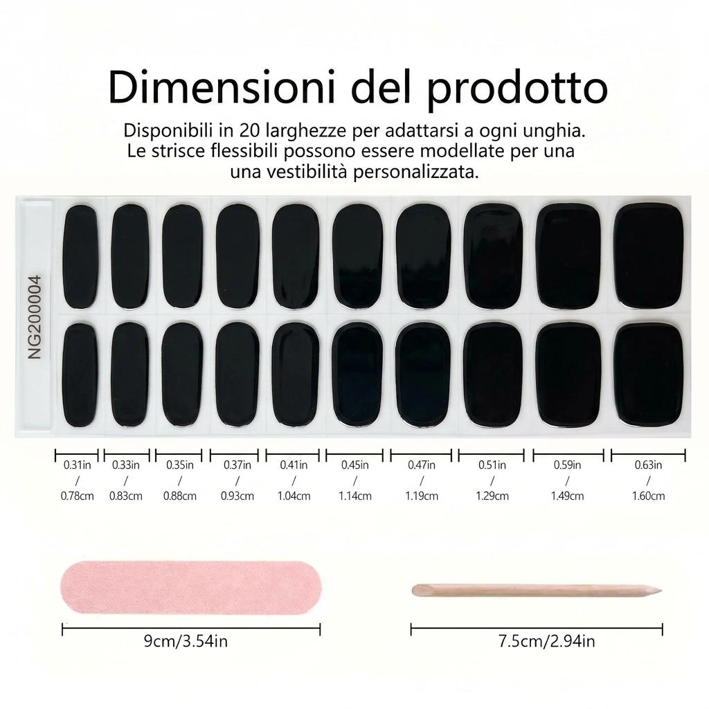 Smalto Semipermanente Adesivo in Gel OhNailly - Nero | Gel Nail Wraps 20 Pezzi | Manicure Fai da Te Veloce