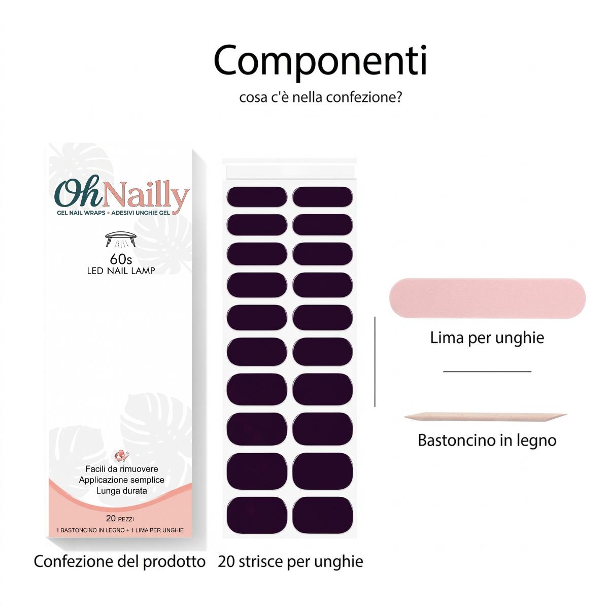 OhNailly - Starter Kit - Lampada UV/LED + Smalto Adesivo in Gel | Kit Manicure Fai da Te Completo con Gel Nail Wraps e Accessori per Unghie