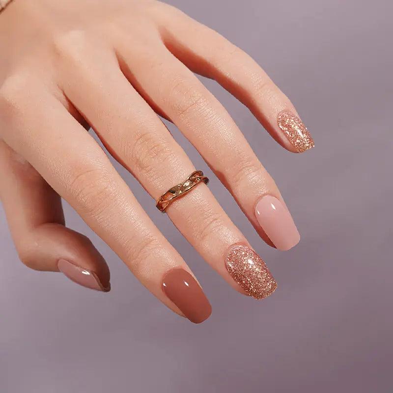Smalto Semipermanente Adesivo in Gel OhNailly - Autunno Glitter Marrone | Gel Nail Wraps 20 Pezzi | Manicure Fai da Te Veloce