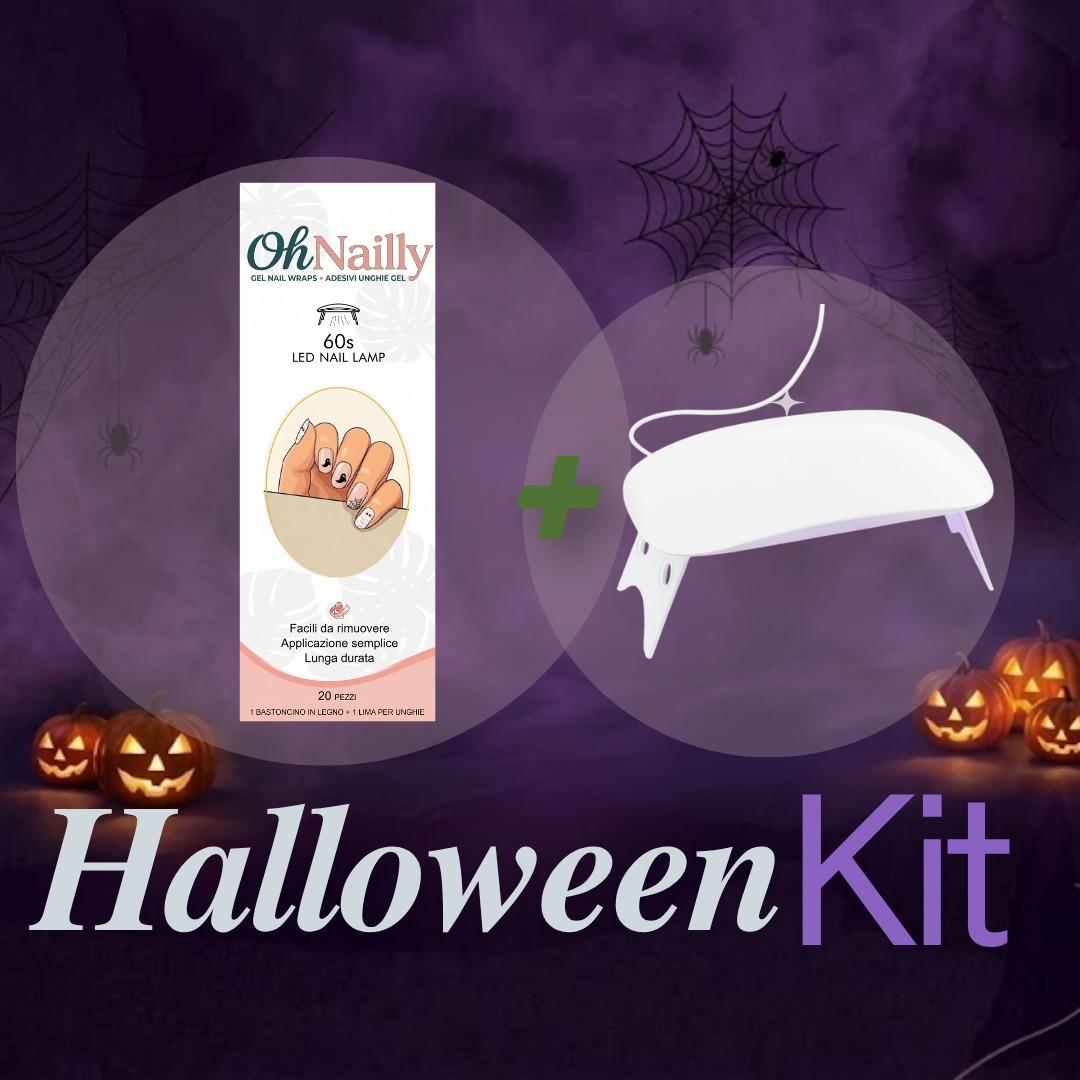 OhNailly Combo Halloween Kit - Lampada UV/LED + Smalto Adesivo in Gel | Kit Manicure Fai da Te Completo con Gel Nail Wraps e Accessori per Unghie