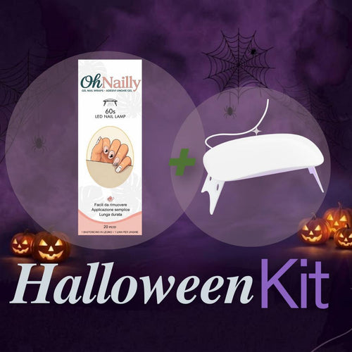 OhNailly Combo Halloween Kit - Lampada UV/LED + Smalto Adesivo in Gel | Kit Manicure Fai da Te Completo con Gel Nail Wraps e Accessori per Unghie