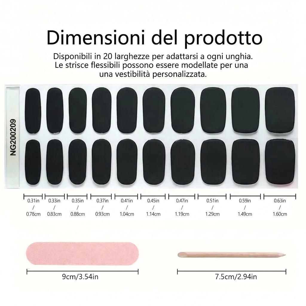 Smalto Semipermanente Adesivo in Gel OhNailly - Nero Opaco | Gel Nail Wraps 20 Pezzi | Manicure Fai da Te Veloce