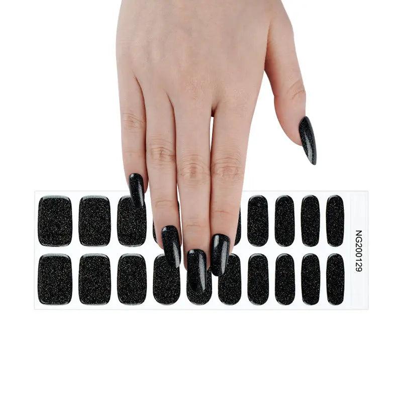 Smalto Semipermanente Adesivo in Gel OhNailly - Nero Glitter | Gel Nail Wraps 20 Pezzi | Manicure Fai da Te Veloce