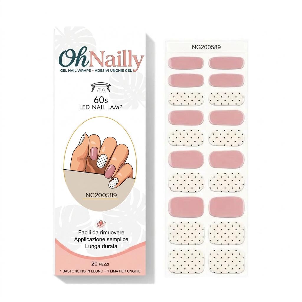 Smalto Semipermanente Adesivo in Gel OhNailly - Rosa e Pois | Gel Nail Wraps 20 Pezzi | Manicure Fai da Te Veloce