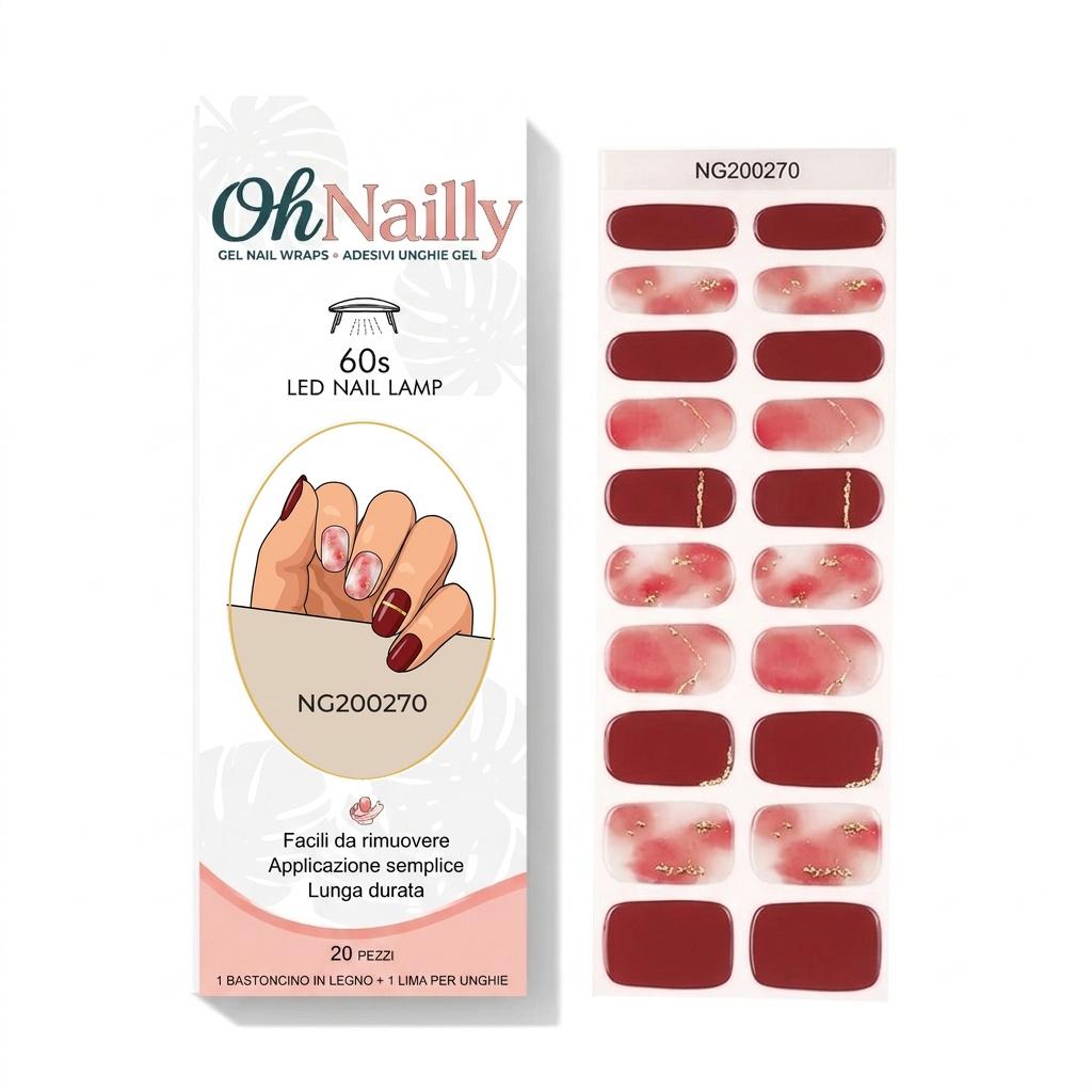 Smalto Semipermanente Adesivo in Gel OhNailly - Rosso e Rosa Sfumato | Gel Nail Wraps 20 Pezzi | Manicure Fai da Te Veloce